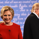 Democratic presidential nominee Hillary Clinton and Republican presidential nominee Donald Trump leave the stage after the first presidential debate at Hofstra University in Hempstead, N.Y., on Sept. 26, 2016.
TIMOTHY A. CLARY/AFP/Getty Images